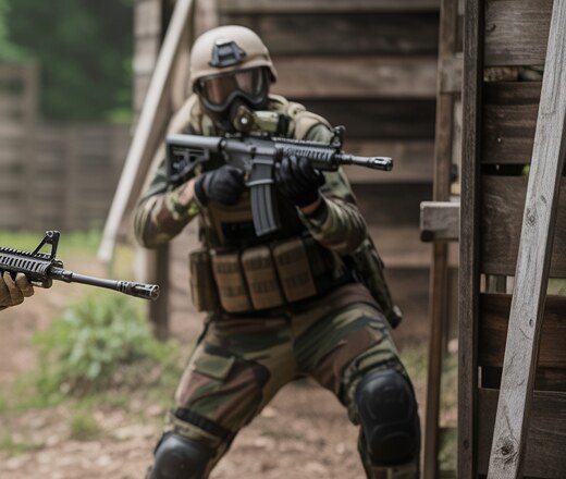 Airsoft-speler in actie met bestseller-replica